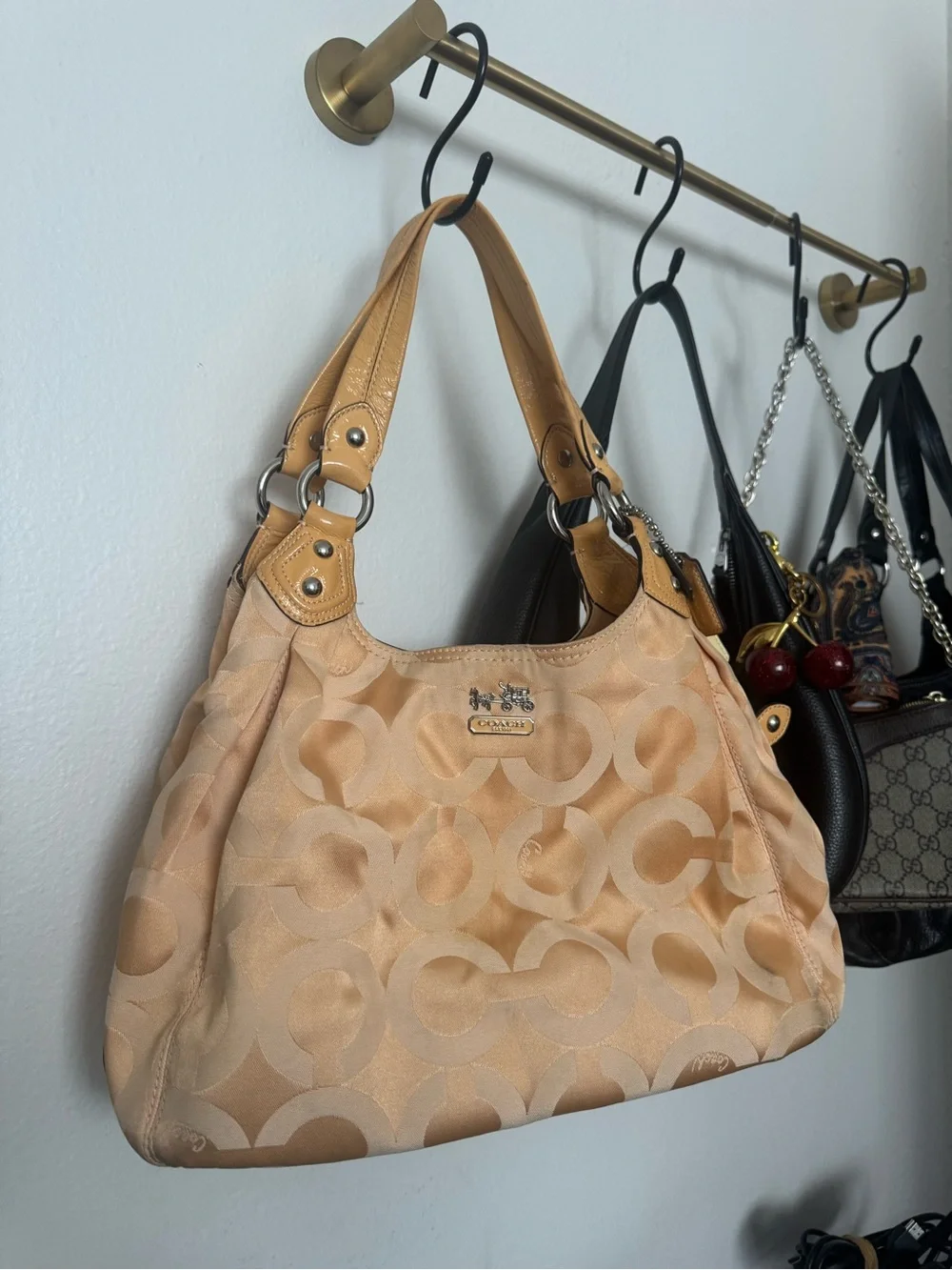 Coach Beige Signature Jacquard Shoulder Bag